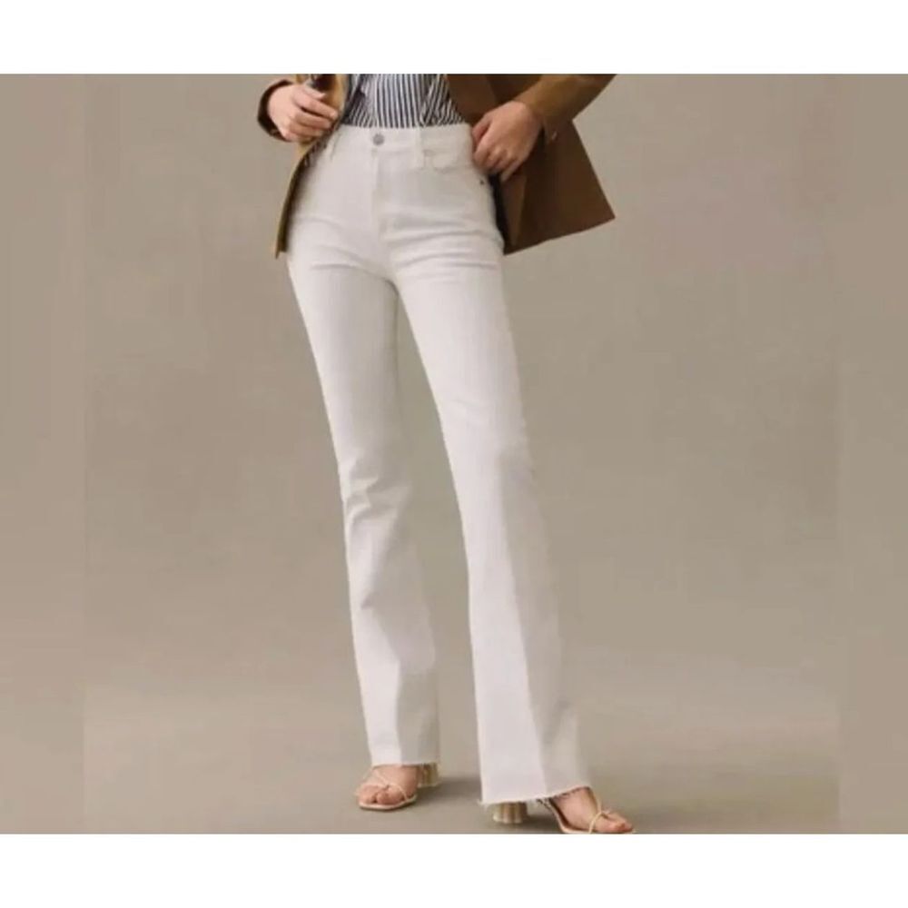 Paige White High Rise Laurel Canyon Wide Flare Leg Frayed Hem Denim Jeans 22W